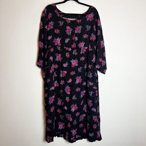 April Cornell Black Pink Floral Midi Dress Women’s XL